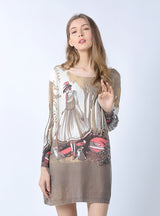 Printed Long Loose Plus Size Sweater