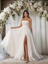 White Wave Point Straps Split Wedding Dress
