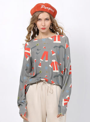 Christmas Round Neck Long Sleeve Printed Sweater