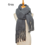 Thick Solid Color Long Tassels Scarf