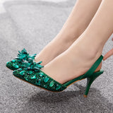 Pointed Rhinestone Stiletto Heels Sandals