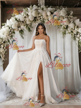 White Wave Point Straps Split Wedding Dress
