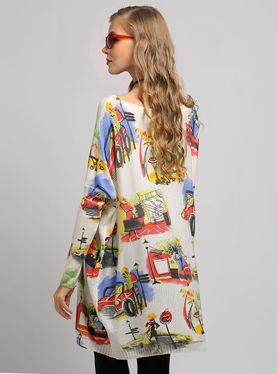 Women Loose Pullover Print Sweater