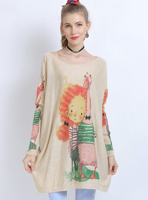 Casual Cartoon Animal Print Sweater