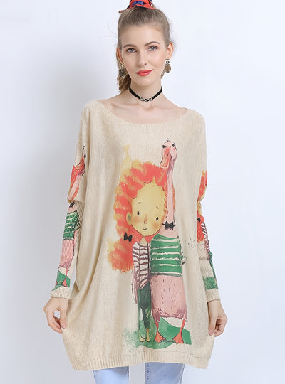 Casual Cartoon Animal Print Sweater