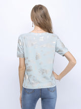 Hot Stamping Print Loose Short Sleeve Sweater