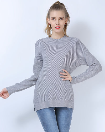 Round Neck Solid Color Long Sleeve Slim Sweater