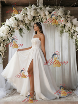 White Wave Point Straps Split Wedding Dress