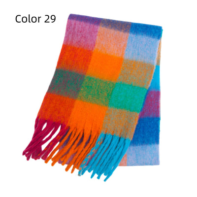 Thick-bearded Four-grid Thick Double-sided Plaid Scarf