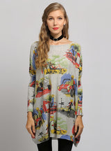 Women Loose Pullover Print Sweater