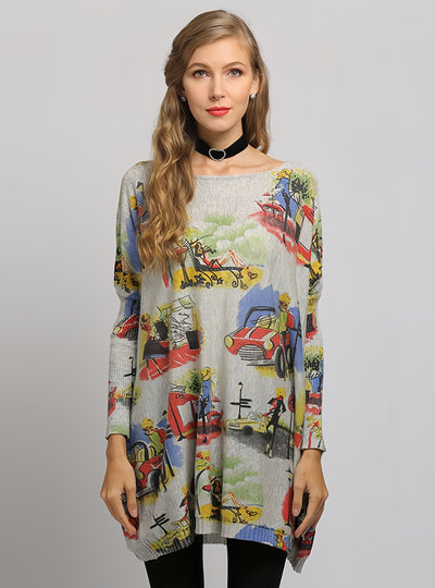 Women Loose Pullover Print Sweater