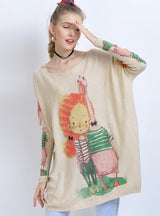 Casual Cartoon Animal Print Sweater