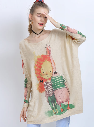 Casual Cartoon Animal Print Sweater