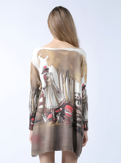Printed Long Loose Plus Size Sweater