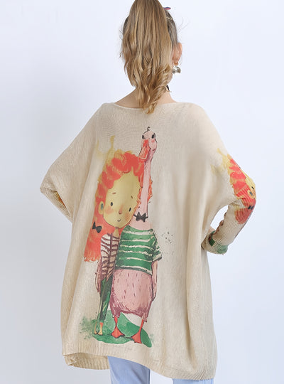 Casual Cartoon Animal Print Sweater