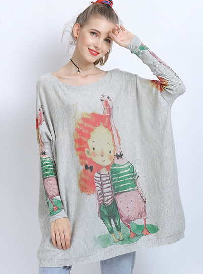 Casual Cartoon Animal Print Sweater