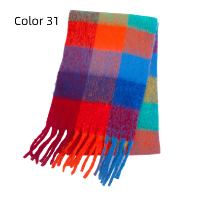 Thick-bearded Four-grid Thick Double-sided Plaid Scarf
