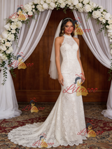 White Mermaid Lace Halter Wedding Dress
