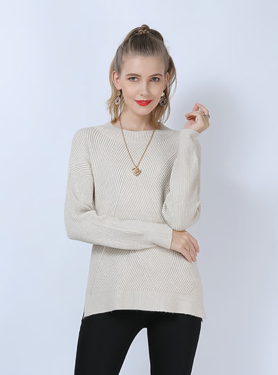 Round Neck Solid Color Long Sleeve Slim Sweater