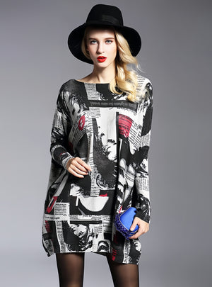 Long Sleeve Mouth Printed Pullover Knitted Sweater