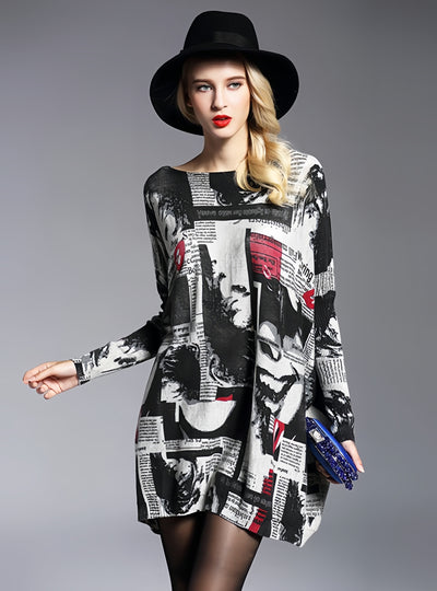 Long Sleeve Mouth Printed Pullover Knitted Sweater