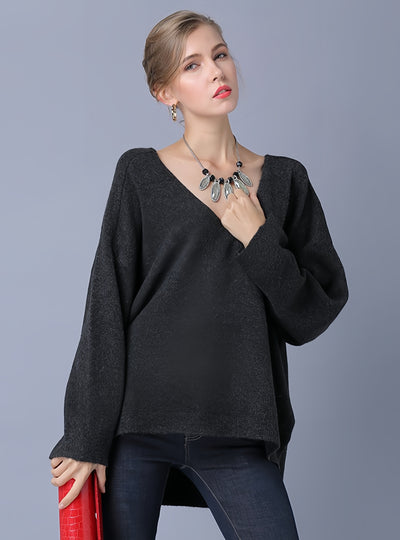Long Sleeve V-neck Solid Color Pullover Sweater