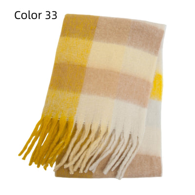 Thick-bearded Four-grid Thick Double-sided Plaid Scarf