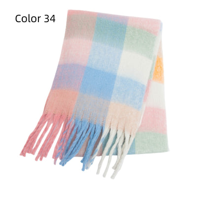 Thick-bearded Four-grid Thick Double-sided Plaid Scarf