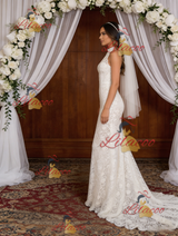 White Mermaid Lace Halter Wedding Dress
