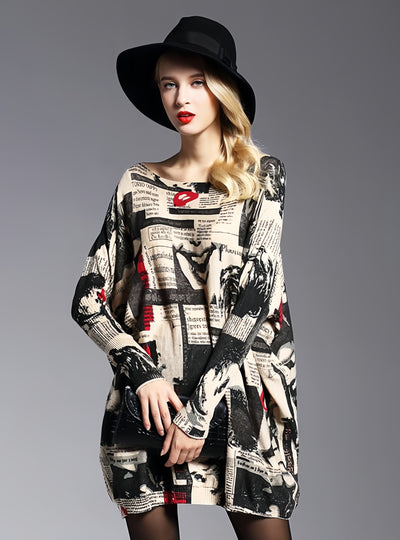 Long Sleeve Mouth Printed Pullover Knitted Sweater