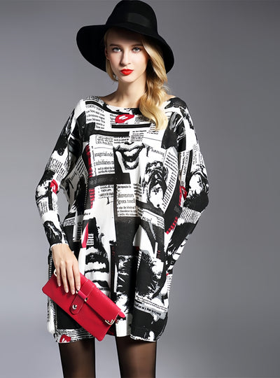 Long Sleeve Mouth Printed Pullover Knitted Sweater
