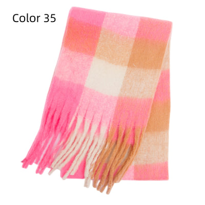 Thick-bearded Four-grid Thick Double-sided Plaid Scarf