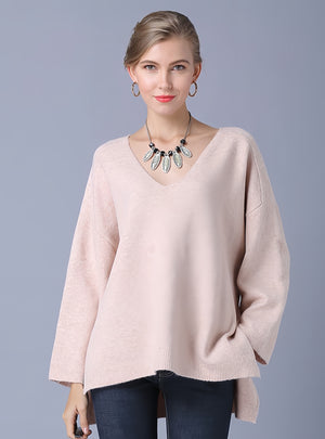 Long Sleeve V-neck Solid Color Pullover Sweater