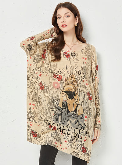 Printed Slim Plus Size Loose Sweater