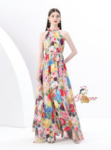 Seaside Holiday Halter Printed Chiffon Dress