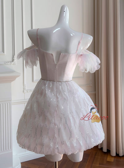 White Tulle Straps Beading Sequins Prom Dress