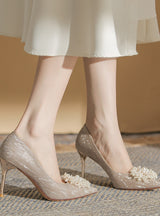 Flower Beaded Pearl Sequined High Heels