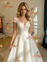 White V-neck Lace Wedding Dress
