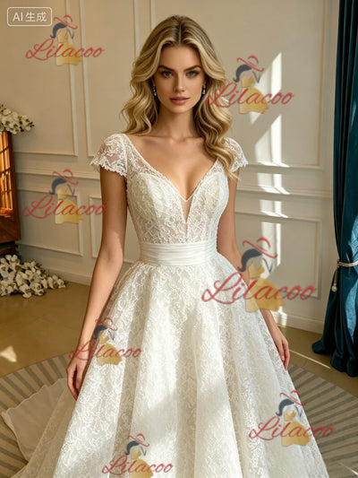 White V-neck Lace Wedding Dress