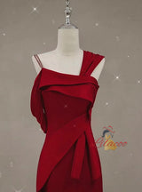 Burgundy Mermaid Straps Pleats Prom Dress