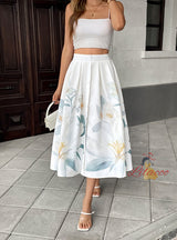 Casual Button Floral Print Skirt