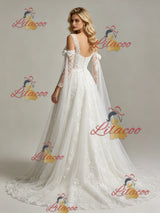 White Tulle Lace Appliques Straps Wedding Dress