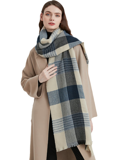 Women Checked Warm Scarf