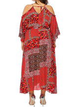 Horn Sleeve Retro Print Long Dress