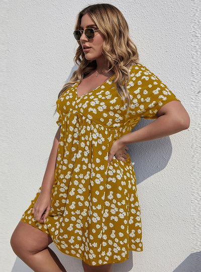 Holiday Style Printed V-neck Dress