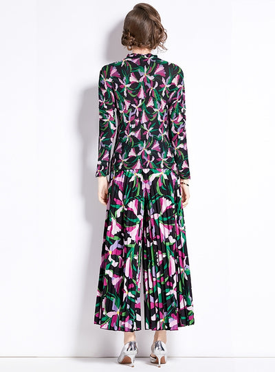 Printed Slim High-necked Long-sleeved T-shirt Two-piece Suit