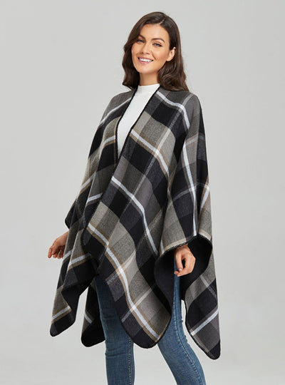 Plaid Cashmere Shawl Cloak