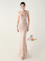 Mermaid Spaghetti Straps Sequins Beading Prom Dress