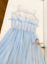 Light Blue Tube Top Suspender Dress