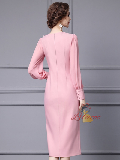 Pink Long Sleeve Mother Of The Bride Dress